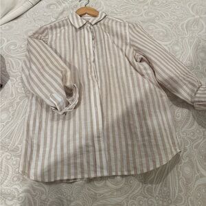J. Crew Beige and White Striped Shirt
